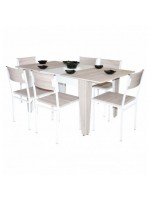 Pack salle à manger table extensible chêne brut / blanc + 6 chaises serena